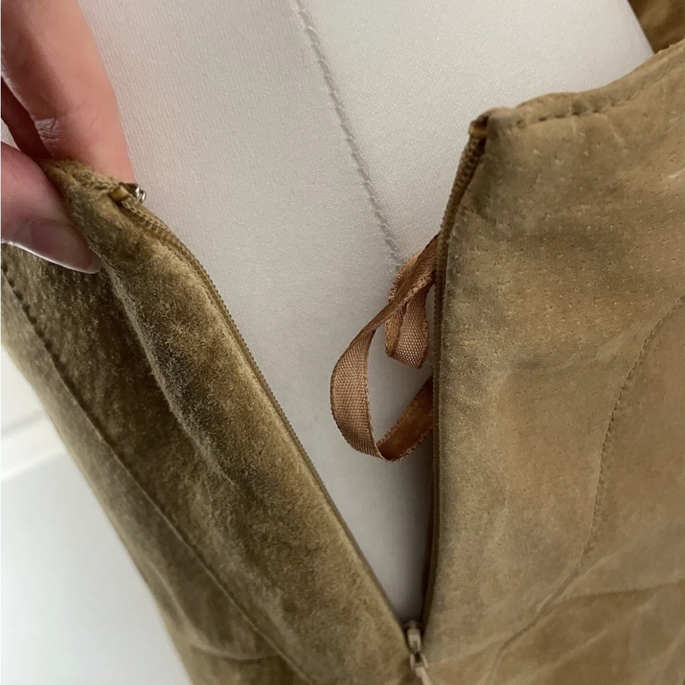 Genuine suede Size 12 skirt lined panelled sections Camel Tan Midi Y2K 00s 90s - Picture 4 of 12